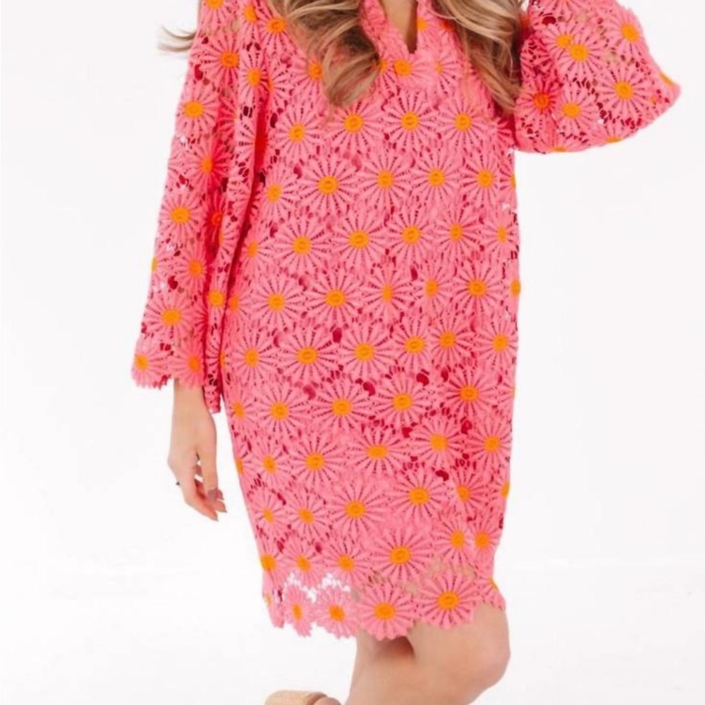J. Marie Pink and Orange Floral Crochet Dress